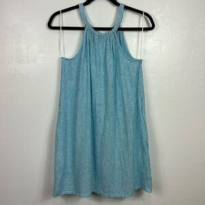 Tahari Linen Blend Striped Halter Neck Pull On Tunic Top Size M